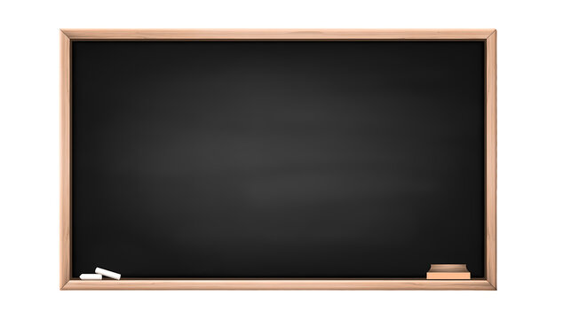 Blank chalkboard with wooden frame and chalk on it. Education or Business concept. , transparent background - Powered by Adobe