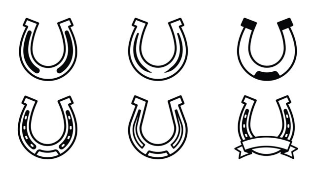 Horseshoe icons set with different styles lucky charm and equestrian symbol on white background