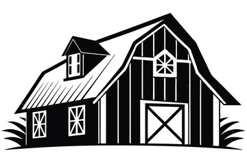 Black and white shows an American barn with windows and a door