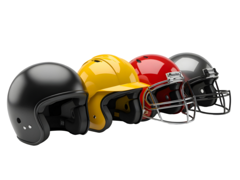 A set of different helmets on transparent background 