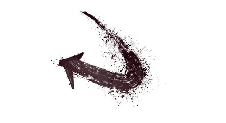 Black painted direction arrow on white surface. A unique arrow design showing black splash effect on a arrow head.