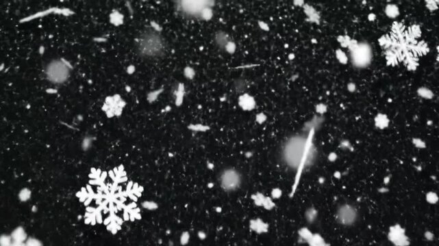 Magical snowfall creates a dreamy winter wonderland, perfect for holiday greetings and festive backgrounds with delicate snowflakes dancing