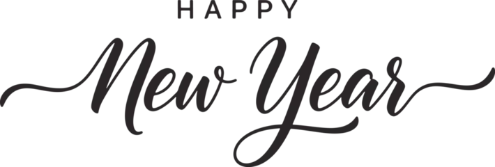 Fototapete Positive Typografie happy new year calligraphy text in elegant black typography suitable for festive holiday greeting designs  © Musfikur