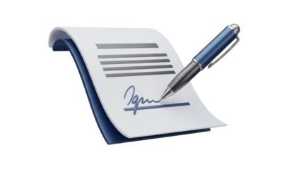 3D icon contract signing pen, isolated on white background