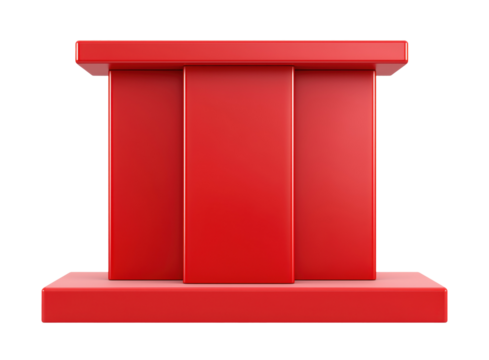Bright red rectangular podium with for presentation or display, isolated on transparent background
