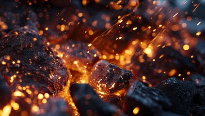 Close-up view showcasing glowing embers and flickering sparks, perfect for a barbecue scene