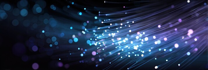 A dark background with flowing light strands and scattered circular points of light