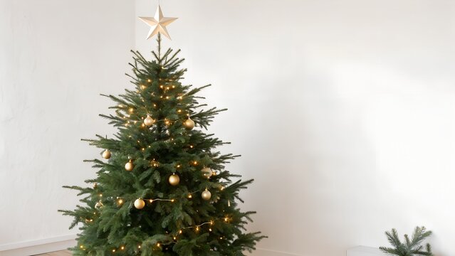 &ldquo;Simple green Christmas tree with soft warm lights and minimal decorations, isolated on white background, modern clean Scandinavian holiday style.&rdquo;