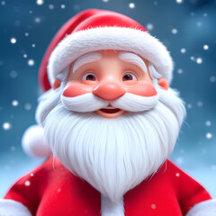 High-Detail 3D Rendered Santa Claus Close-Up Portrait with Snow Falling