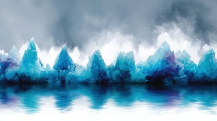 Misty mountain landscape reflecting in calm water