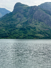 Aliyar Dam with mountains in the background, located near Pollachi in Coimbatore district, Tamil Nadu.