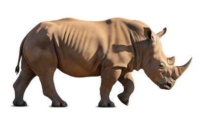Obraz premium Rhino isolated on white a large mammal with thick skin and a horn wildlife conservation concept