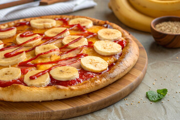 Unique banana pizza with golden crust