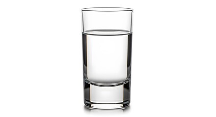 Shot glass with clear liquid isolated on white for bar or laboratory use