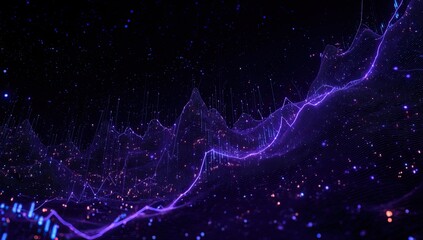 Digital rendering of an abstract mountain range defined by light and connecting dots