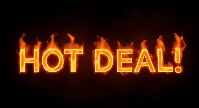 HOT DEAL! word text burning with fire effect on deep black background.4k video.
