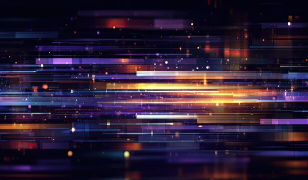 Abstract, vibrant digital artwork. Horizontal lines, light effects, and a dynamic color palette