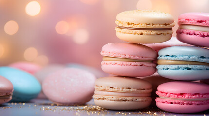 Obraz premium Stack of Soft-Colored Macarons with Bokeh Backdrop