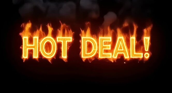 HOT DEAL! word text burning with fire effect on deep black background.4k video.