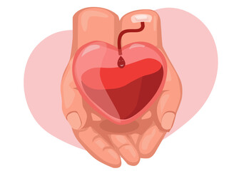 Illustration Hands Holding Heart Bag for Blood Donation