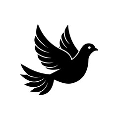 Minimalist black flying dove silhouette, symbol of peace and freedom