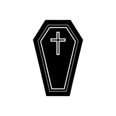 Coffin with cross icon symbolizing death, burial, and halloween