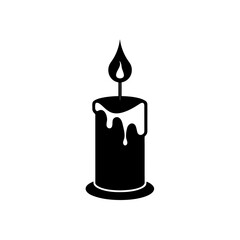 Burning candle with dripping wax, isolated dark silhouette icon