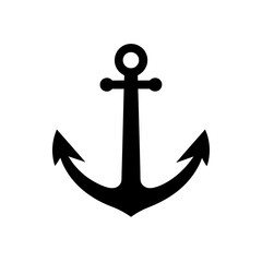 Simple black silhouette icon of a ship anchor, nautical symbol.