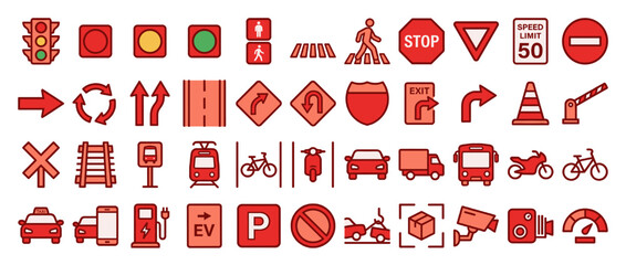 Traffic and road signs solid icon set. containing stop, yield, s