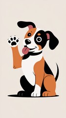 Naklejka premium Playful Dog Illustration: Cute Cartoon Waving Paw