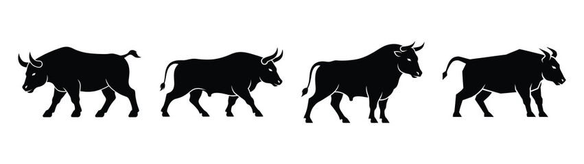 Set of vector bull market icon. Business silhouette icons