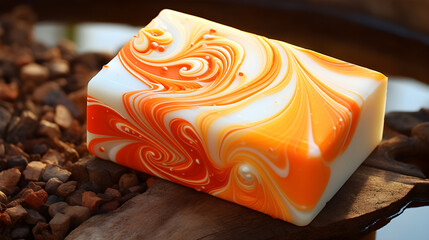 Whimsical Orange Swirl Soap Bar with Peppermint and Candy Accents