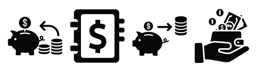 Set of vector expense tracker icon. Business silhouette icons