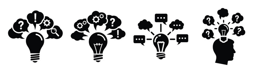 Set of vector idea brainstorm icon. Business silhouette icons