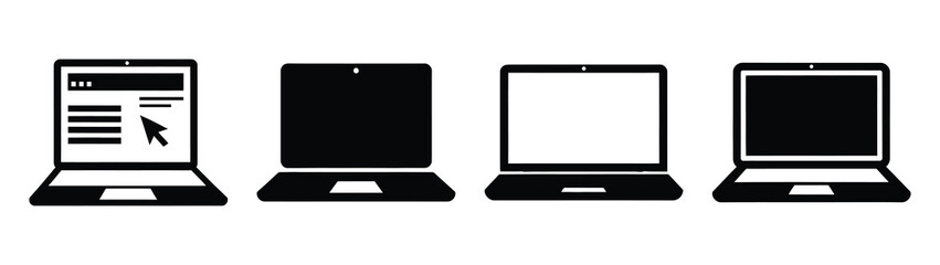 Set of vector laptop workspace icon. Business silhouette icons