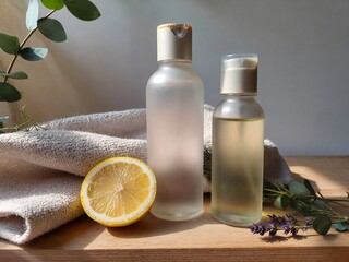 spa still life with essential oil and lavender