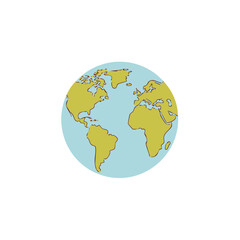 3D illustration of a blue and green Earth globe sphere showing world continents and oceans on a white background for global business and travel geography