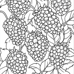 Black and white brambles fruit pattern for digital paper, fabric, textile, wallpaper, and coloring pages
