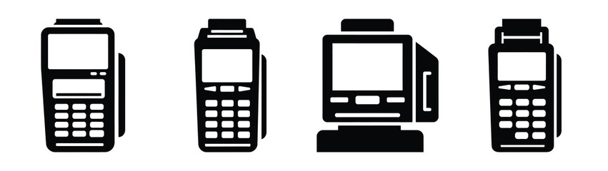 Set of vector pos terminal icon. Business silhouette icons