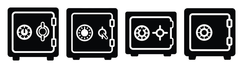 Set of vector safe box icon. Business silhouette icons