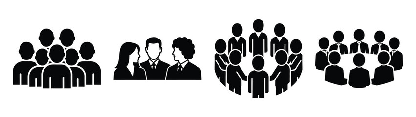 Set of vector team discussion icon. Business silhouette icons