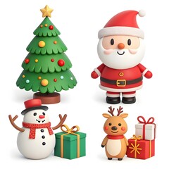 set of Christmas icons in 3D style