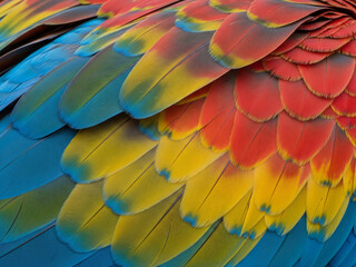 Obraz premium Vibrant Macaw Feathers: A Close-up of Nature's Colorful Artistry