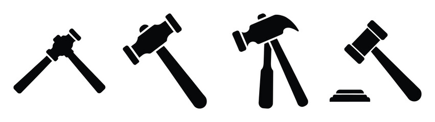 Set of vector auction hammer icon. Business silhouette icons