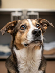 Adorable Dog with Expressive Eyes Looking Up Seeking Attention and Affection