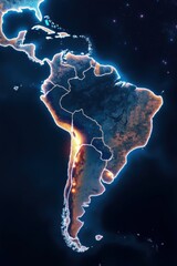 Fototapeta premium Vista satelital de Sudamérica bajo un cielo nocturno
