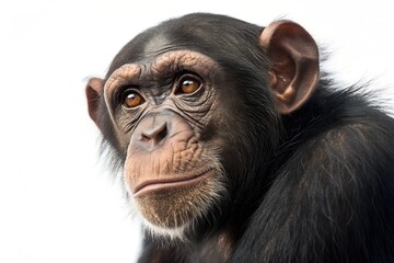 Baby bonobo sitting and looking in white background portrait