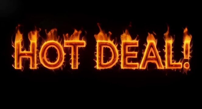 HOT DEAL! word text burning with fire effect on deep black background.4k video.
