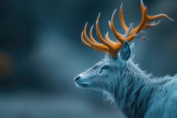 Blue-Toned Deer Photo with Orange Antlers