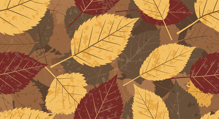Fototapeta premium Seamless autumn leaves pattern with warm fall colors creates a rustic and seasonal background texture.
